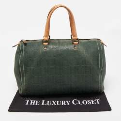 CH Carolina Herrera Green Monogram Embossed Leather Large Andy Boston Bag