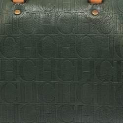 CH Carolina Herrera Green Monogram Embossed Leather Large Andy Boston Bag