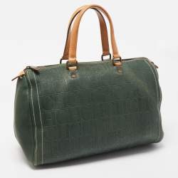 CH Carolina Herrera Green Monogram Embossed Leather Large Andy Boston Bag