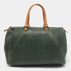 CH Carolina Herrera Green Monogram Embossed Leather Large Andy Boston Bag