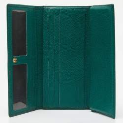 CH Carolina Herrera Green Leather Flap Trifold Continental Wallet