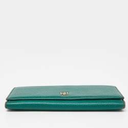 CH Carolina Herrera Green Leather Flap Trifold Continental Wallet