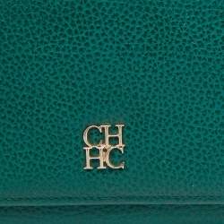 CH Carolina Herrera Green Leather Flap Trifold Continental Wallet