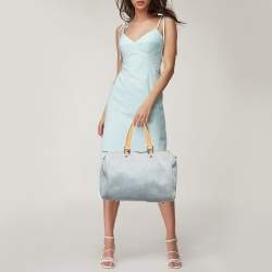 Pre Owned CH Carolina Herrera Light Blue Monogram Nubuck Large Andy Boston Bag