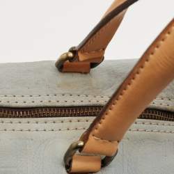 Pre Owned CH Carolina Herrera Light Blue Monogram Nubuck Large Andy Boston Bag