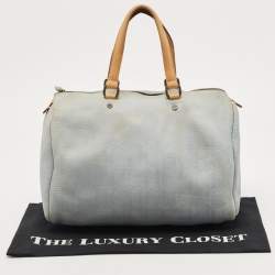 Pre Owned CH Carolina Herrera Light Blue Monogram Nubuck Large Andy Boston Bag