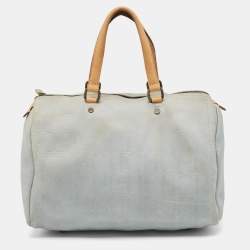 Pre Owned CH Carolina Herrera Light Blue Monogram Nubuck Large Andy Boston Bag