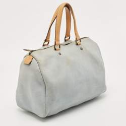 Pre Owned CH Carolina Herrera Light Blue Monogram Nubuck Large Andy Boston Bag