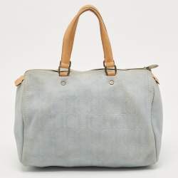 Pre Owned CH Carolina Herrera Light Blue Monogram Nubuck Large Andy Boston Bag