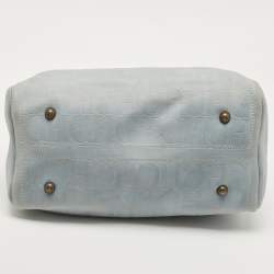 Pre Owned CH Carolina Herrera Light Blue Monogram Nubuck Large Andy Boston Bag