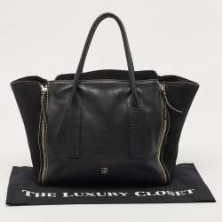 Pre Owned CH Carolina Herrera Black Leather Side Zip Shopper Tote