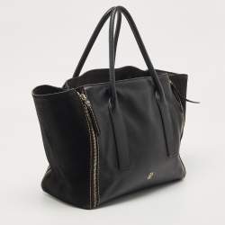 Pre Owned CH Carolina Herrera Black Leather Side Zip Shopper Tote