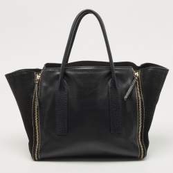 Pre Owned CH Carolina Herrera Black Leather Side Zip Shopper Tote