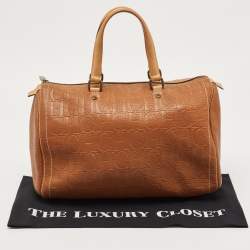Pre Owned CH Carolina Herrera Brown Monogram Leather Large Andy Boston Bag