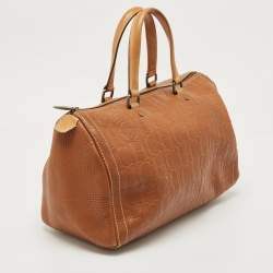 Pre Owned CH Carolina Herrera Brown Monogram Leather Large Andy Boston Bag
