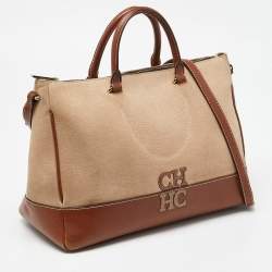 مملوكة مسبقًا CH Carolina Herrera Beige/Brown Pebbled Leather Satchel