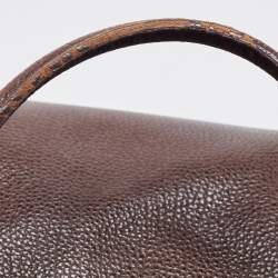 Pre Owned Carolina Herrera Brown Leather Minuetto Flap Top Handle Bag