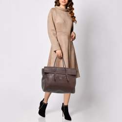 Pre Owned Carolina Herrera Brown Leather Minuetto Flap Top Handle Bag