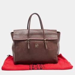 Pre Owned Carolina Herrera Brown Leather Minuetto Flap Top Handle Bag