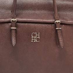 Pre Owned Carolina Herrera Brown Leather Minuetto Flap Top Handle Bag