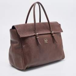 Pre Owned Carolina Herrera Brown Leather Minuetto Flap Top Handle Bag