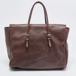 Pre Owned Carolina Herrera Brown Leather Minuetto Flap Top Handle Bag