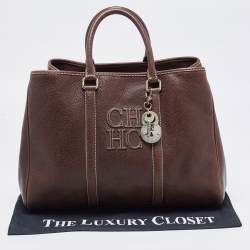 Pre Owned CH Carolina Herrera Brown Grained Leather Matteo Tote
