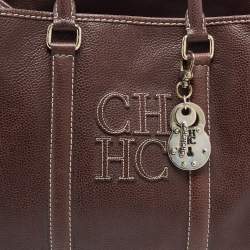 Pre Owned CH Carolina Herrera Brown Grained Leather Matteo Tote