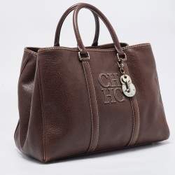 Pre Owned CH Carolina Herrera Brown Grained Leather Matteo Tote