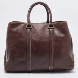 Pre Owned CH Carolina Herrera Brown Grained Leather Matteo Tote