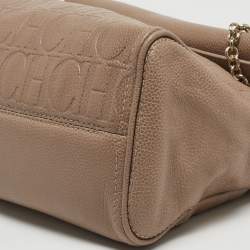 Pre Owned CH Carolina Herrera Beige Leather Minuetto Flap Top Handle Bag
