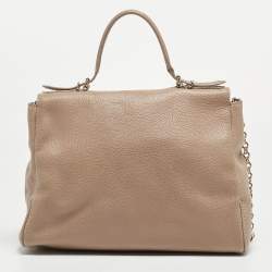 Pre Owned CH Carolina Herrera Beige Leather Minuetto Flap Top Handle Bag