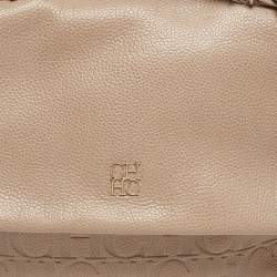 Pre Owned CH Carolina Herrera Beige Leather Minuetto Flap Top Handle Bag