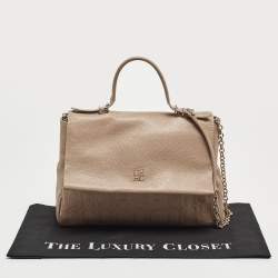 Pre Owned CH Carolina Herrera Beige Leather Minuetto Flap Top Handle Bag
