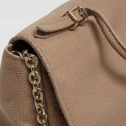 Pre Owned CH Carolina Herrera Beige Leather Minuetto Flap Top Handle Bag