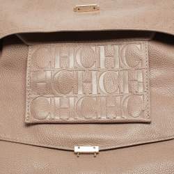 Pre Owned CH Carolina Herrera Beige Leather Minuetto Flap Top Handle Bag
