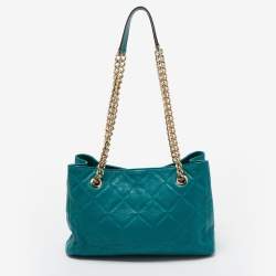 CH Carolina Herrera Green Quilted Embossed Leather Chain Tote