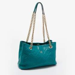 CH Carolina Herrera Green Quilted Embossed Leather Chain Tote