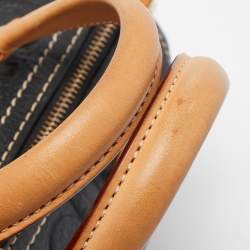 CH Carolina Herrera Black/Tan Monogram Embossed Leather Mini Andy Boston Bag