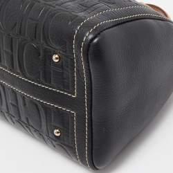 CH Carolina Herrera Black/Tan Monogram Embossed Leather Mini Andy Boston Bag