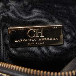 CH Carolina Herrera Black/Tan Monogram Embossed Leather Mini Andy Boston Bag