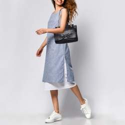مملوكة مسبقًا CH Carolina Herrera Black Monogram Embossed Leather Audrey Bow Flap Shoulder Bag