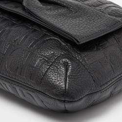 مملوكة مسبقًا CH Carolina Herrera Black Monogram Embossed Leather Audrey Bow Flap Shoulder Bag