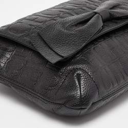 مملوكة مسبقًا CH Carolina Herrera Black Monogram Embossed Leather Audrey Bow Flap Shoulder Bag
