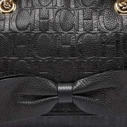 مملوكة مسبقًا CH Carolina Herrera Black Monogram Embossed Leather Audrey Bow Flap Shoulder Bag