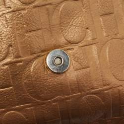 Pre Owned CH Carolina Herrera Bronze Monogram Embossed Leather Audrey Shoulder Bag