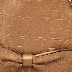 Pre Owned CH Carolina Herrera Bronze Monogram Embossed Leather Audrey Shoulder Bag