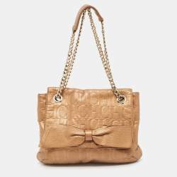 Pre Owned CH Carolina Herrera Bronze Monogram Embossed Leather Audrey Shoulder Bag