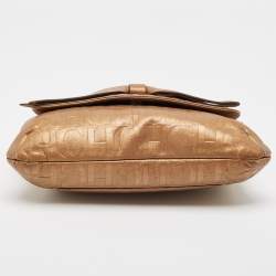 Pre Owned CH Carolina Herrera Bronze Monogram Embossed Leather Audrey Shoulder Bag
