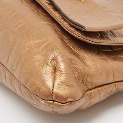 Pre Owned CH Carolina Herrera Bronze Monogram Embossed Leather Audrey Shoulder Bag